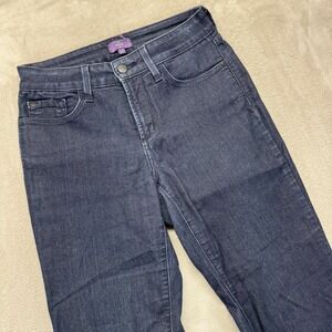 NYDJ Jeans Womens 2 Bootcut Fit Mid Rise Solid Dark Wash Denim 32" Made in USA‎